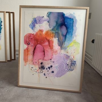 Drops #1 - maleri på papir i egetræsramme - 58x73 cm