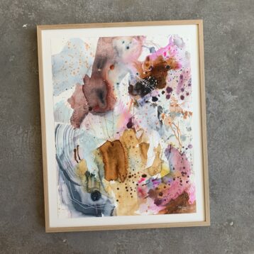 Originalt maleri på papir - egetræsramme - 58x73 cm