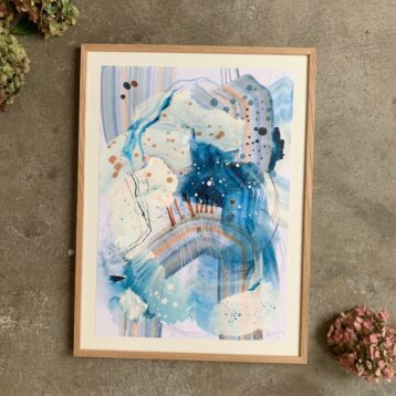 Flow - 50x70 cm - papirmaleri i egetræsramme