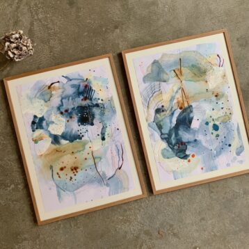 The Lakes - 50x70 cm - to malerier i egetræsramme