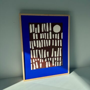 original kunst i bourdoux og ultramarin blaa af kusntner Mette Lindberg