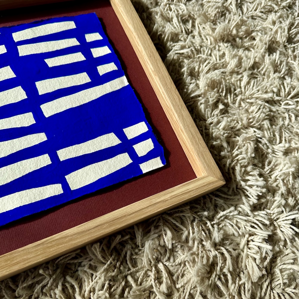 originalt maleri i ramme ultramarin blaa.