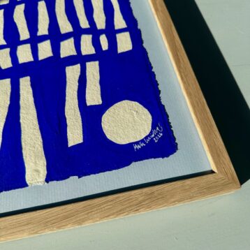 Ultramarine #18 - originalt papirværk - 28 x 37 cm - egetræsramme/ART-glas